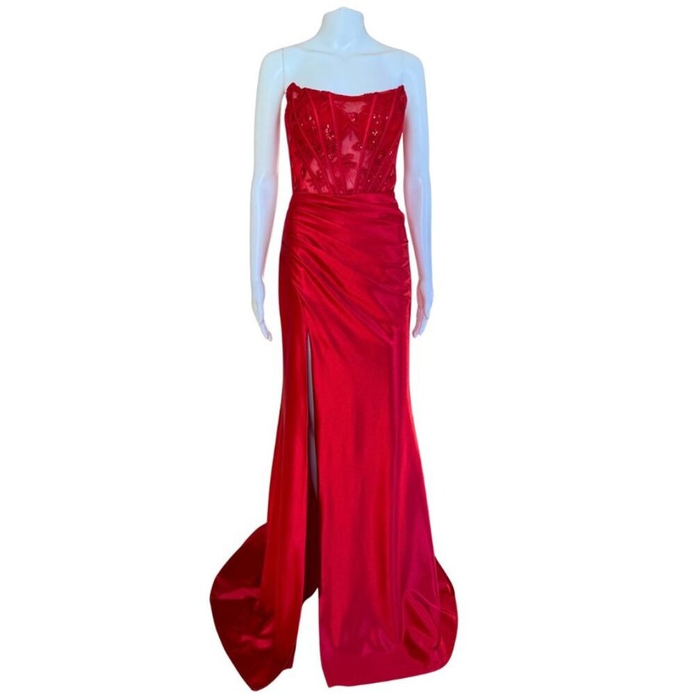 Jovani Strapless Corset Dress Gown Red 49859 Size 2 NWT